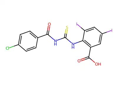 2-[[[(4-Chlorobenzoyl)amino]thioxomethyl]amino]-3,5-diiodo-benzoic acid structure