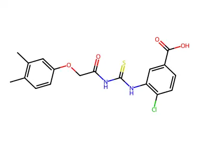 4-chloro-3-[[2-(3,4-dimethylphenoxy)acetyl]carbamothioylamino]benzoic acid structure