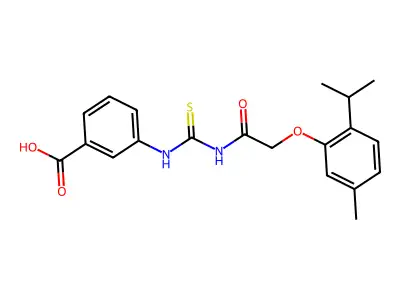 3-[({[5-Methyl-2-(propan-2-yl)phenoxy]acetyl}carbamothioyl)amino]benzoic acid structure