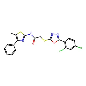 2-[[5-(2,4-dichlorophenyl)-1,3,4-oxadiazol-2-yl]sulfanyl]-N-(5-methyl-4-phenyl-1,3-thiazol-2-yl)acetamide structure