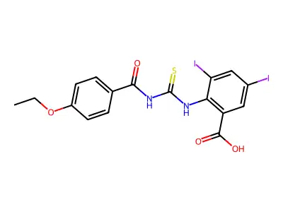 Benzoic acid, 2-[[[(4-ethoxybenzoyl)amino]thioxomethyl]amino]-3,5-diiodo- structure