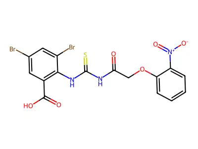 3,5-Dibromo-2-[[[[(2-nitrophenoxy)acetyl]amino]thioxomethyl]amino]-benzoic acid structure