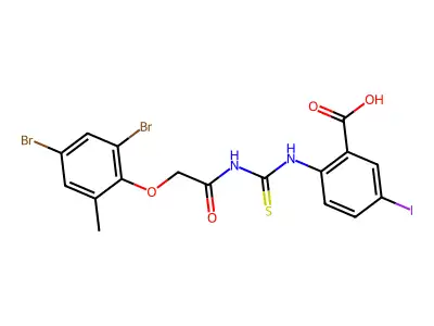 2-[[2-(2,4-Dibromo-6-methylphenoxy)acetyl]carbamothioylamino]-5-iodobenzoic acid structure