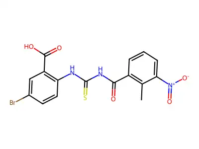 5-Bromo-2-[[[(2-methyl-3-nitrobenzoyl)amino]thioxomethyl]amino]-benzoic acid structure