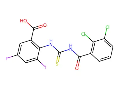 2-[[[(2,3-Dichlorobenzoyl)amino]thioxomethyl]amino]-3,5-diiodo-benzoic acid structure