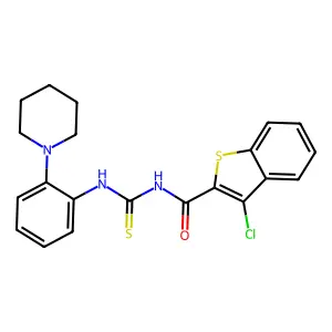 3-chloro-N-[(2-piperidin-1-ylphenyl)carbamothioyl]-1-benzothiophene-2-carboxamide structure