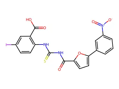 5-IODO-2-[[[[[5- -2-FURANYL]CARBONYL]AMINO]THIOXOMETHYL]AMINO]-BENZOICACID structure