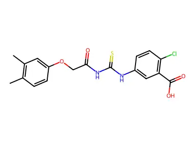 2-chloro-5-[[2-(3,4-dimethylphenoxy)acetyl]carbamothioylamino]benzoic acid structure