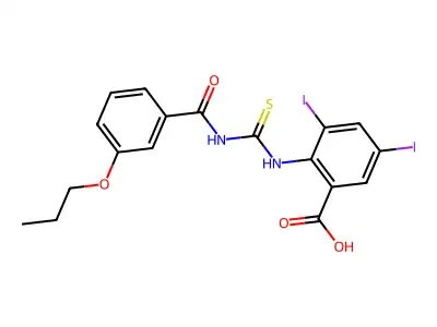 3,5-Diiodo-2-[(3-propoxybenzoyl)carbamothioylamino]benzoic acid structure
