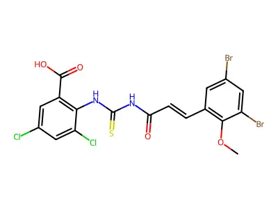 3,5-dichloro-2-[3-(3,5-dibromo-2-methoxyphenyl)prop-2-enoylcarbamothioylamino]benzoic acid structure
