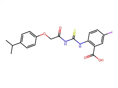 5-iodo-2-[[2-(4-propan-2-ylphenoxy)acetyl]carbamothioylamino]benzoic acid structure