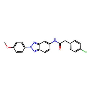 2-(4-chlorophenyl)-N-[2-(4-methoxyphenyl)benzotriazol-5-yl]acetamide structure