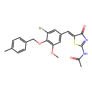 N-[(5Z)-5-[[3-bromo-5-methoxy-4-[(4-methylphenyl)methoxy]phenyl]methylidene]-4-oxo-1,3-thiazol-2-yl]acetamide structure
