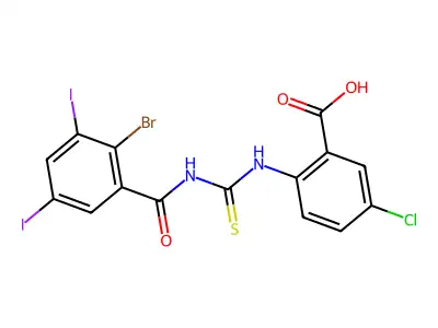 2-[[[(2-Bromo-3,5-diiodobenzoyl)amino]thioxomethyl]amino]-5-chloro-benzoic acid structure