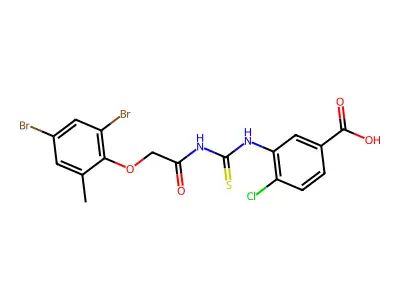 4-chloro-3-[[2-(2,4-dibromo-6-methylphenoxy)acetyl]carbamothioylamino]benzoic acid structure