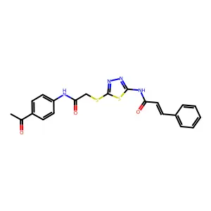 (2E)-N-[5-({2-[(4-acetylphenyl)amino]-2-oxoethyl}sulfanyl)-1,3,4-thiadiazol-2-yl]-3-phenylprop-2-enamide structure