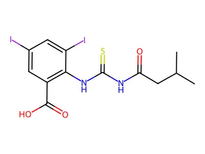 3,5-Diiodo-2-(3-methylbutanoylcarbamothioylamino)benzoic acid structure