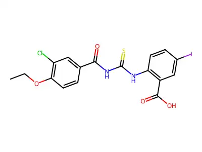 2-[[[(3-Chloro-4-ethoxybenzoyl)amino]thioxomethyl]amino]-5-iodo-benzoic acid structure