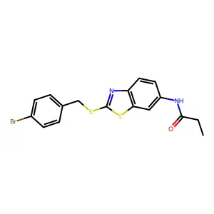 N-{2-[(4-bromobenzyl)sulfanyl]-1,3-benzothiazol-6-yl}propanamide structure
