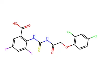 2-[[2-(2,4-Dichlorophenoxy)acetyl]carbamothioylamino]-3,5-diiodobenzoic acid structure