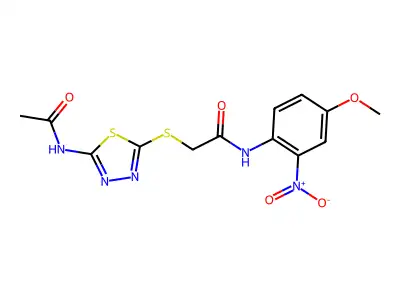 2-((5-acetamido-1,3,4-thiadiazol-2-yl)thio)-N-(4-methoxy-2-nitrophenyl)acetamide structure