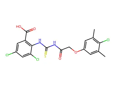 3,5-dichloro-2-[[[[acetyl]amino]thioxomethyl]amino]-benzoicacid structure