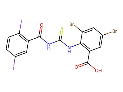 3,5-Dibromo-2-[[[(2,5-diiodobenzoyl)amino]thioxomethyl]amino]-benzoic acid structure