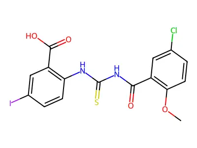 2-[[[(5-Chloro-2-methoxybenzoyl)amino]thioxomethyl]amino]-5-iodo-benzoic acid structure