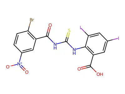 2-[(2-Bromo-5-nitrobenzoyl)carbamothioylamino]-3,5-diiodobenzoic acid structure