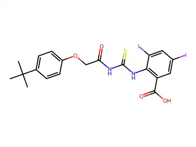 2-[[2-(4-tert-butylphenoxy)acetyl]carbamothioylamino]-3,5-diiodobenzoic acid structure