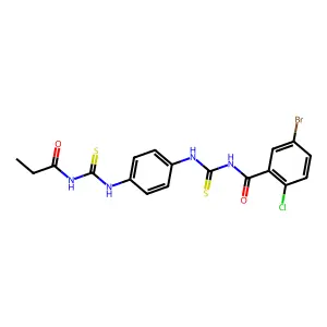 5-bromo-2-chloro-N-({4-[(propanoylcarbamothioyl)amino]phenyl}carbamothioyl)benzamide structure