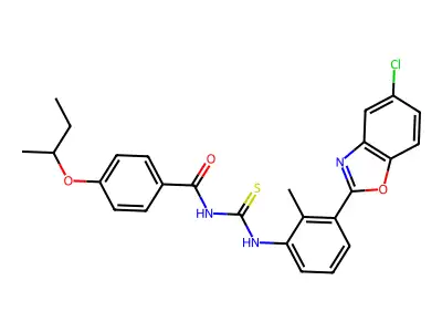 4-(butan-2-yloxy)-N-{[3-(5-chloro-1,3-benzoxazol-2-yl)-2-methylphenyl]carbamothioyl}benzamide structure