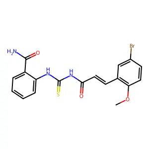 2-[[(E)-3-(5-bromo-2-methoxyphenyl)prop-2-enoyl]carbamothioylamino]benzamide structure