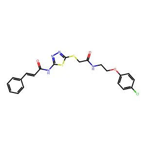 (E)-N-[5-[2-[2-(4-chlorophenoxy)ethylamino]-2-oxoethyl]sulfanyl-1,3,4-thiadiazol-2-yl]-3-phenylprop-2-enamide structure