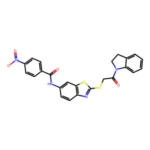 N-[2-[2-(2,3-dihydroindol-1-yl)-2-oxoethyl]sulfanyl-1,3-benzothiazol-6-yl]-4-nitrobenzamide structure