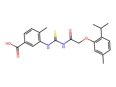 4-methyl-3-[[2-(5-methyl-2-propan-2-ylphenoxy)acetyl]carbamothioylamino]benzoic acid structure
