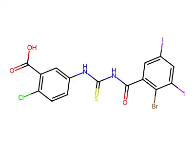 5-[[[(2-Bromo-3,5-diiodobenzoyl)amino]thioxomethyl]amino]-2-chloro-benzoic acid structure