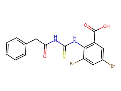 3,5-Dibromo-2-[[[(phenylacetyl)amino]thioxomethyl]amino]-benzoic acid structure
