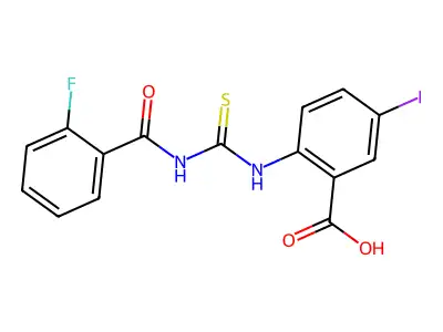 2-[(2-Fluorobenzoyl)carbamothioylamino]-5-iodobenzoic acid structure
