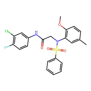 2-[N-(benzenesulfonyl)-2-methoxy-5-methylanilino]-N-(3-chloro-4-fluorophenyl)acetamide structure