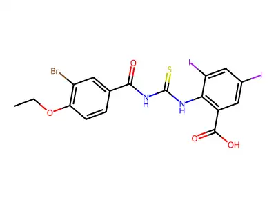 2-[[[(3-Bromo-4-ethoxybenzoyl)amino]thioxomethyl]amino]-3,5-diiodo-benzoic acid structure