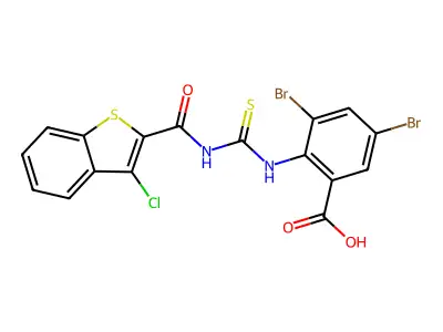 3,5-dibromo-2-[(3-chloro-1-benzothiophene-2-carbonyl)carbamothioylamino]benzoic acid structure