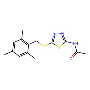 N-[5-[(2,4,6-trimethylphenyl)methylsulfanyl]-1,3,4-thiadiazol-2-yl]acetamide structure