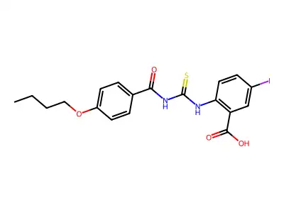 2-[[[(4-Butoxybenzoyl)amino]thioxomethyl]amino]-5-iodo-benzoic acid structure