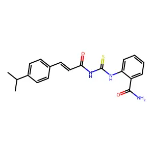 2-[[(E)-3-(4-propan-2-ylphenyl)prop-2-enoyl]carbamothioylamino]benzamide structure
