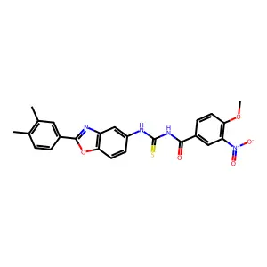 N-[[2-(3,4-dimethylphenyl)-1,3-benzoxazol-5-yl]carbamothioyl]-4-methoxy-3-nitrobenzamide structure