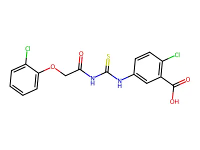 2-Chloro-5-[[[[(2-chlorophenoxy)acetyl]amino]thioxomethyl]amino]-benzoic acid structure