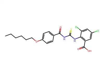 3,5-Dichloro-2-[[[[4-(hexyloxy)benzoyl]amino]thioxomethyl]amino]-benzoic acid structure