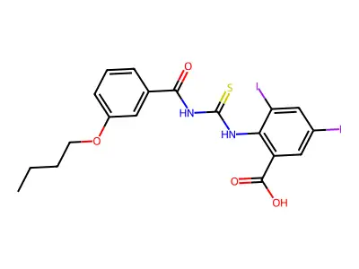 2-[[[(3-Butoxybenzoyl)amino]thioxomethyl]amino]-3,5-diiodo-benzoic acid structure