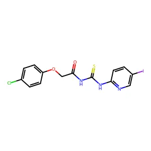 2-(4-chlorophenoxy)-N-[(5-iodopyridin-2-yl)carbamothioyl]acetamide structure